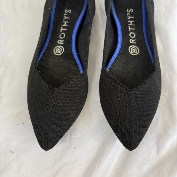 Rothys The Point Black Ballet Flats Womens Sz 9 Pointed Toe Knit Slip On Shoes - Picture 2 of 8